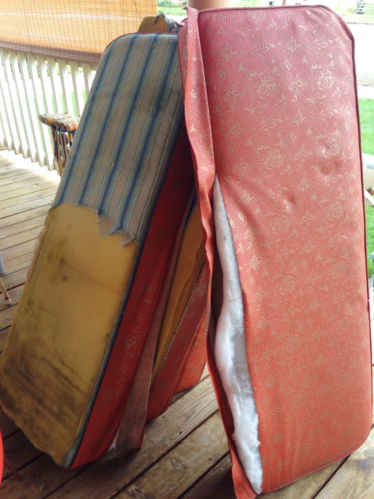 Most of the foam was still in decent shape, though in a few places, water leaks had caused staining as seen here.