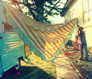 Setting up the awning the first time.